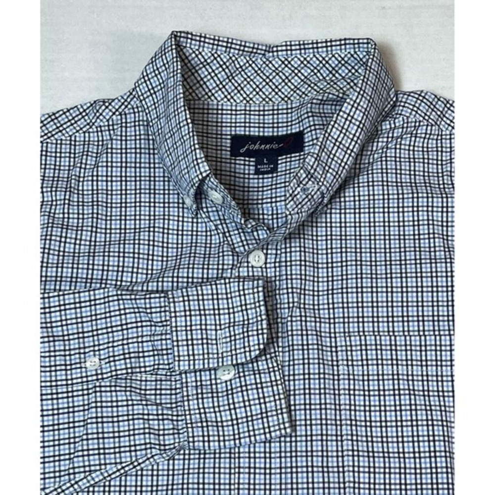Johnnie O Mens Classic Fit Button Down Shirt LG Plaid Long Sleeve Gingham Surfer